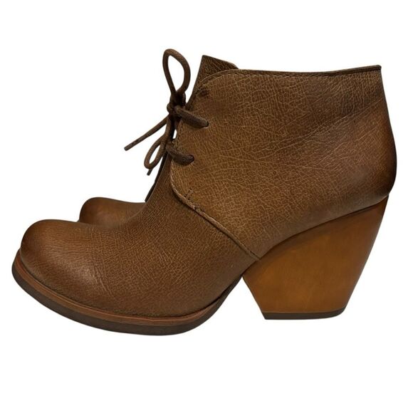 Kork Ease Roana Camel Tan Brown Leather Oxford Heeled Ankle Boot Lace Booties 7M - Picture 2 of 10